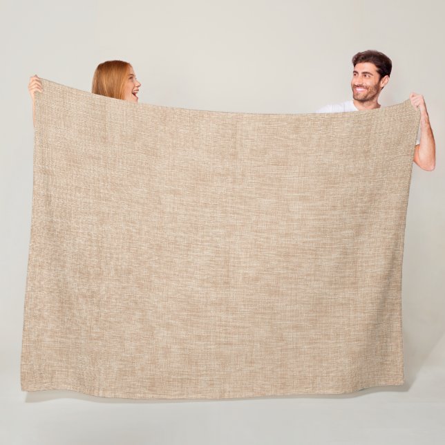 Natural Linen Fabric Texture in Warm Beige Fleece Blanket (In Situ)