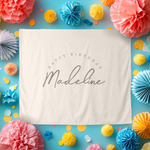 Natural Linen Personalized Birthday Banner Tapestry