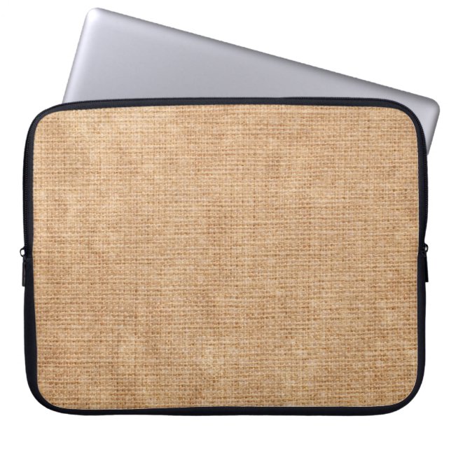 Natural linen texture as backgroundbagging, beige, laptop sleeve (Front)