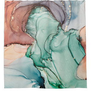Natural luxury abstract fluid art painting in alco shower curtain