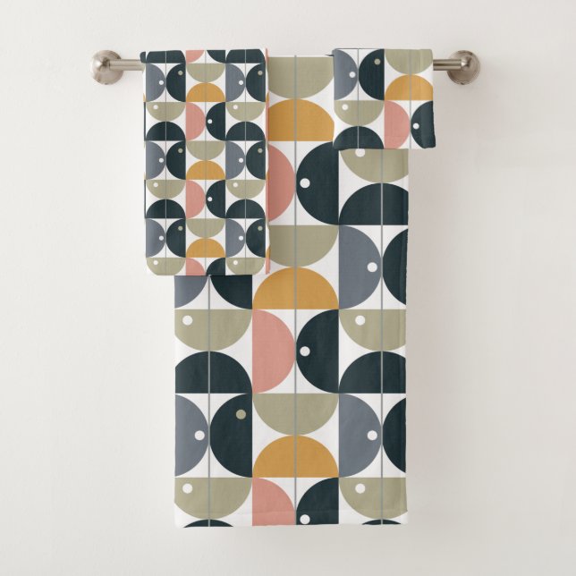 Natural Modern Scandinavian Geometric Pattern Bath Towel Set (Insitu)