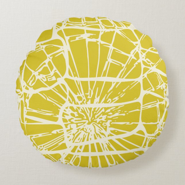 Natural Mosaic Yellow Mustard Round Cushion (Front)