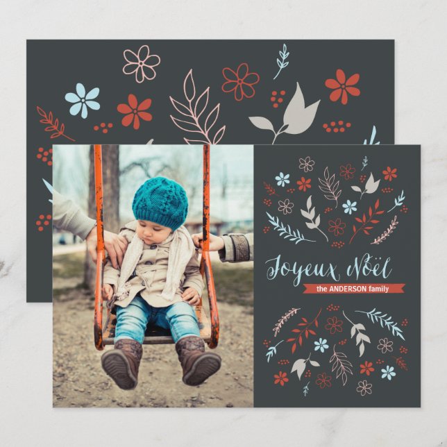 Natural Noël Christmas Holiday in Slate Card (Front/Back)