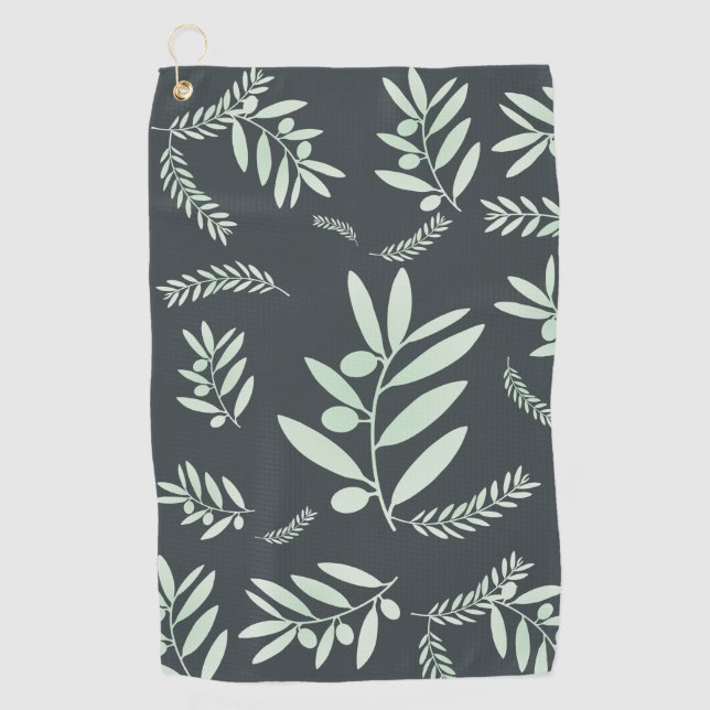 Natural Olive Branch Golf Towel – Botanical (Front)