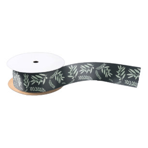 Natural olive branch pattern satin ribbon