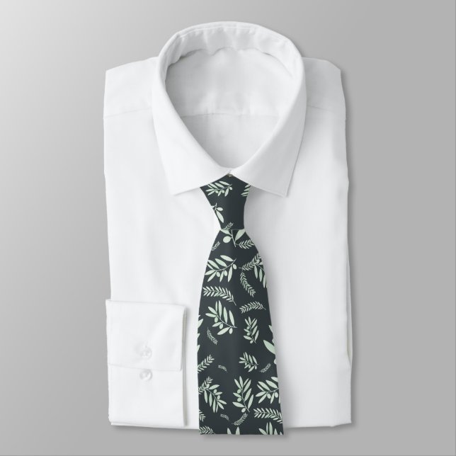 Natural olive branch pattern tie (Tied)
