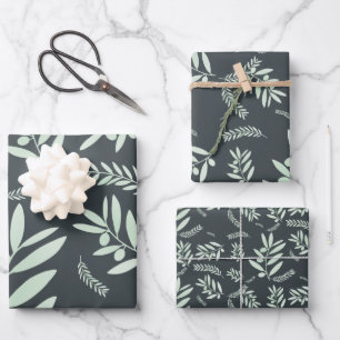 Natural olive branch pattern wrapping paper sheet