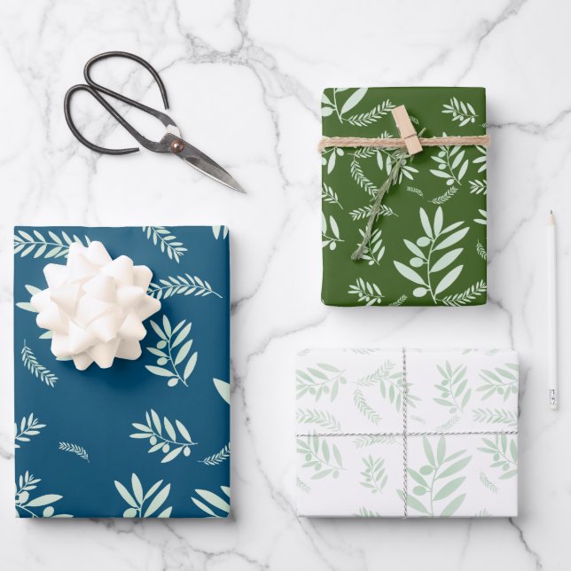 Natural olive branch pattern wrapping paper sheet (Front)