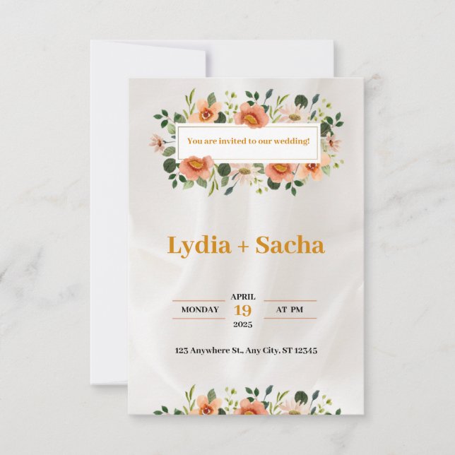 Natural Orange Green and White Wedding Invitation (Front)