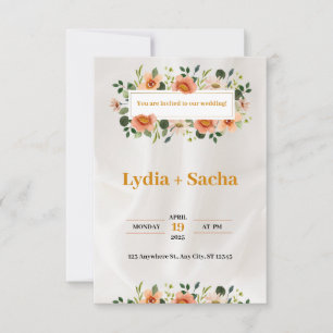 Natural Orange Green and White Wedding Invitation