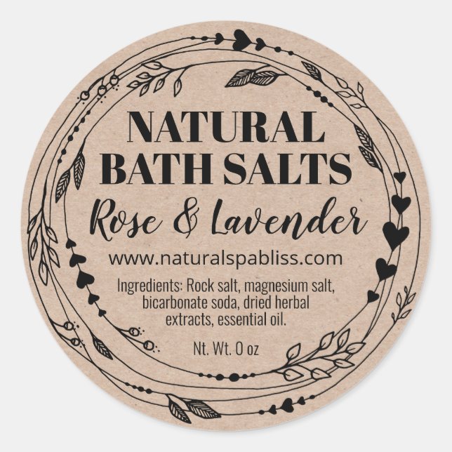 Natural Organic Kraft Bath Salt Labels (Front)