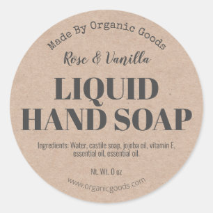 Natural Organic Kraft Liquid Hand Soap Labels