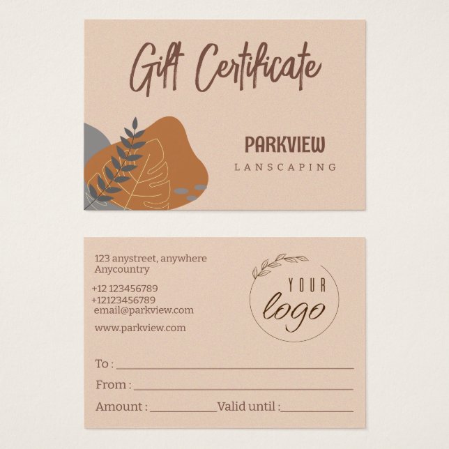 Natural Pastel Colours Landscape Gift Certificate (Front & Back)