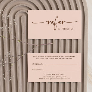 Natural Peach and Brown Modern Handwritten Script Referral Card