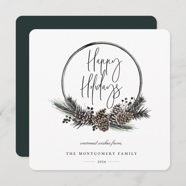 Natural Pine Hoop Wreath Holiday Card (Front/Back)