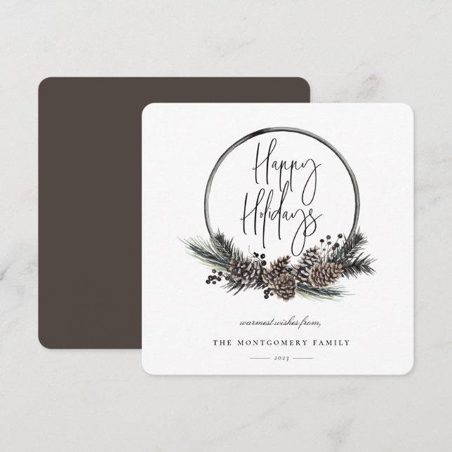 Natural Pine Hoop Wreath Holiday Card (Front/Back)