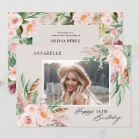 Natural Pink girly modern floral photo birthday