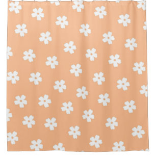 Natural Preppy Peach White Hippie Flower Pattern  Shower Curtain