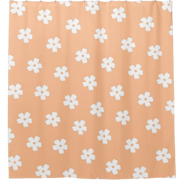 Natural Preppy Peach White Hippie Flower Pattern  Shower Curtain (Front)