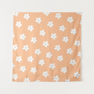 Natural Preppy Peach White Hippie Flower Pattern  Tapestry