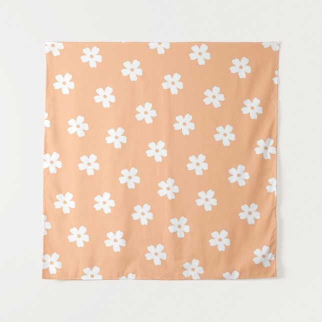 Natural Preppy Peach White Hippie Flower Pattern  Tapestry (Front)