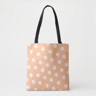 Natural Preppy Peach White Hippie Flower Pattern  Tote Bag