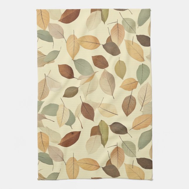 Natural Pressed Leaf with Amber and Sienna Tea Towel (Vertical)