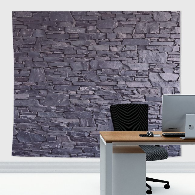 Natural Purple Violet Stone Slates Brick Wall Tapestry (Purple slates stone wall tapestry decor with stone  texture for zoom meetings backdrop or home decor)