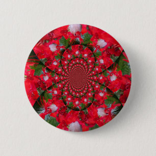 Natural Red Flower White Feather Kaleidoscope Art 6 Cm Round Badge
