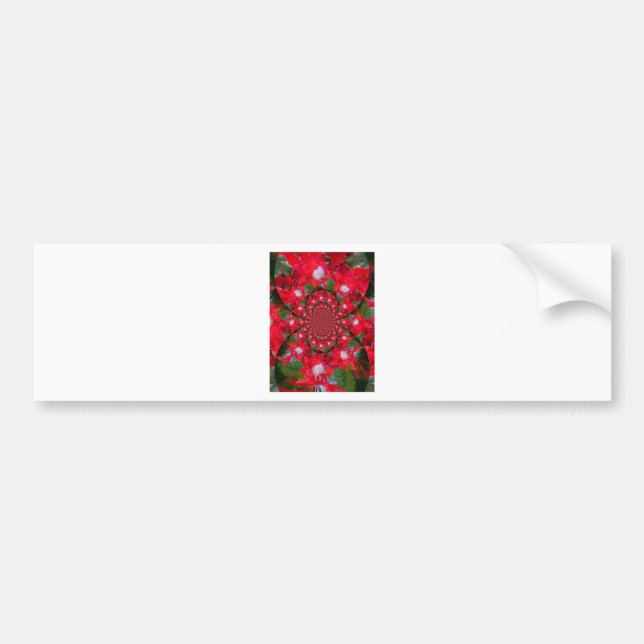 Natural Red Flower White Feather Kaleidoscope Art Bumper Sticker (Front)