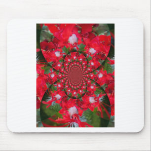 Natural Red Flower White Feather kaleidoscope art  Mouse Pad
