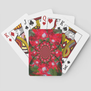Natural Red Flower White Feather Kaleidoscope Art Playing Cards