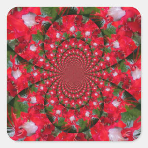 Natural Red Flower White Feather kaleidoscope art  Square Sticker