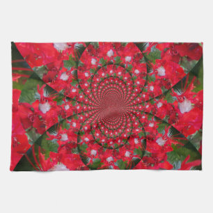 Natural Red Flower White Feather Kaleidoscope Art Tea Towel