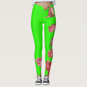 NATURAL RED ROSES ON NEON GREEN LEGGINGS