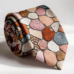 Natural River Stone and Marble Pebble Mosaic Tie