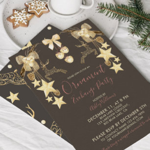 Natural Rose Gold Holiday Ornament Exchange Party Invitation