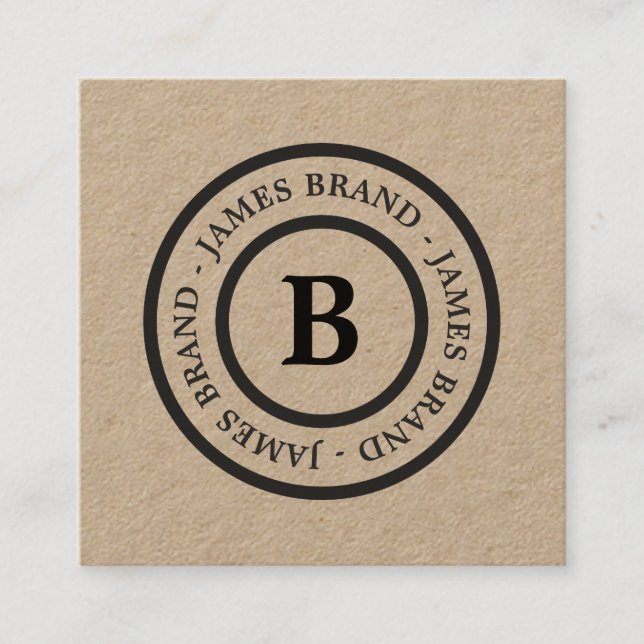 Natural Rustic Minimalist Monogram Kraft Paper Square Business Card (Front)