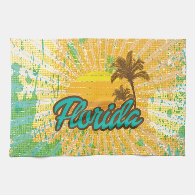 Natural, Rustic Palm Tree and Sun Tea Towel (Horizontal)