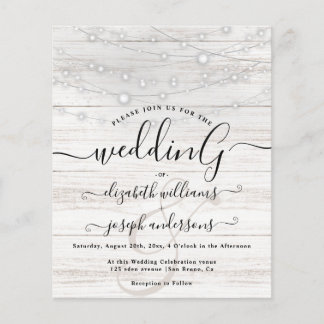 Natural Rustic Wood White Lights String wedding Flyer