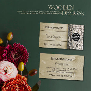 Natural Rustic Wooden Boards Tree Bark Grain Logo Business Card