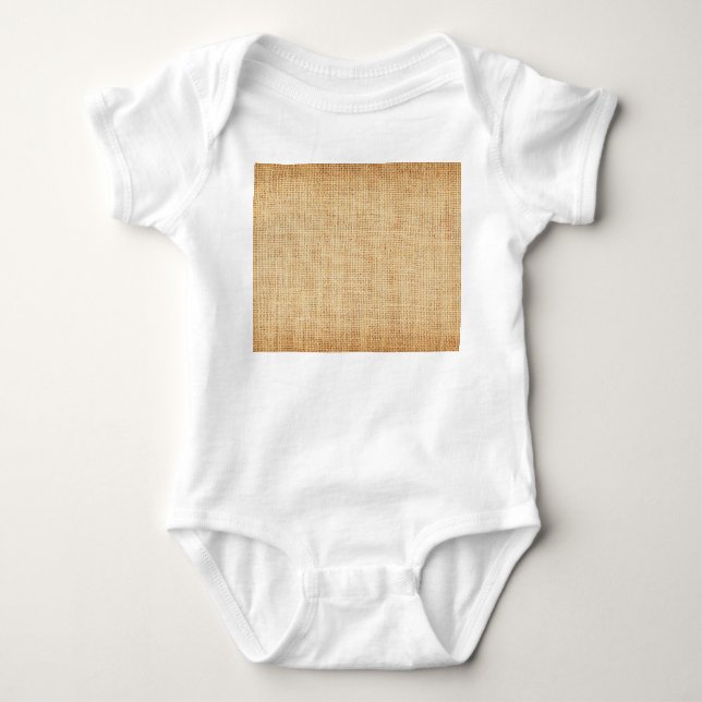 Natural sackcloth, textured background. baby bodysuit (Front)