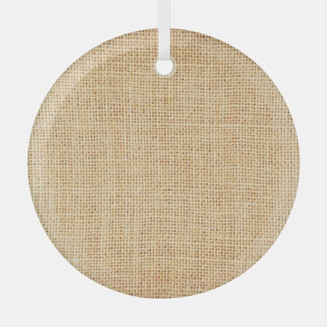 Natural sackcloth, textured background. glass tree decoration (Front)