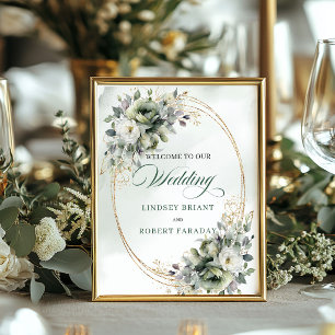 Natural Sage Green Greenery Wedding Welcome Sign