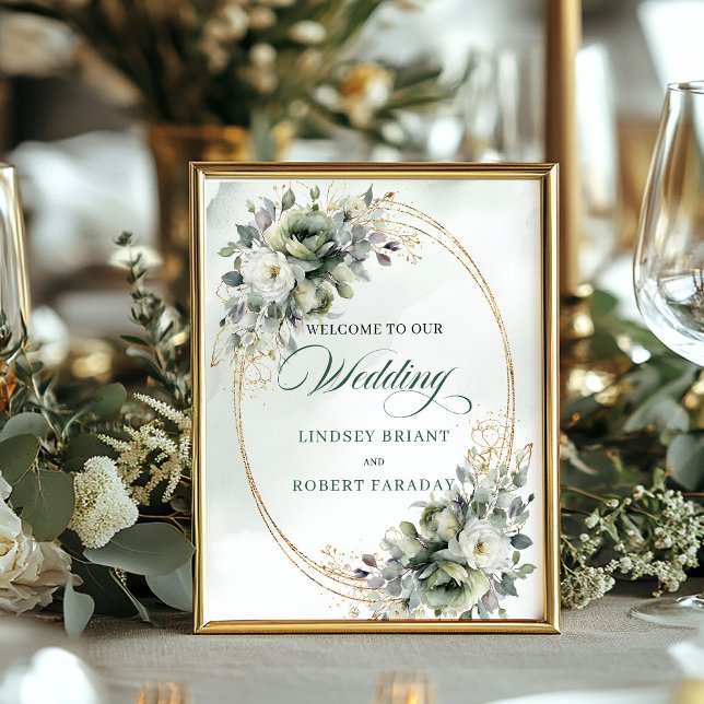 Natural Sage Green Greenery Wedding Welcome Sign (Natural Sage Green Greenery Wedding Welcome Sign)
