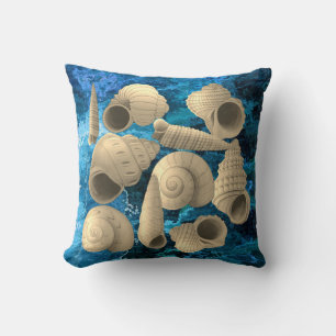 Natural Sea shells on Persian Blue Background Cushion