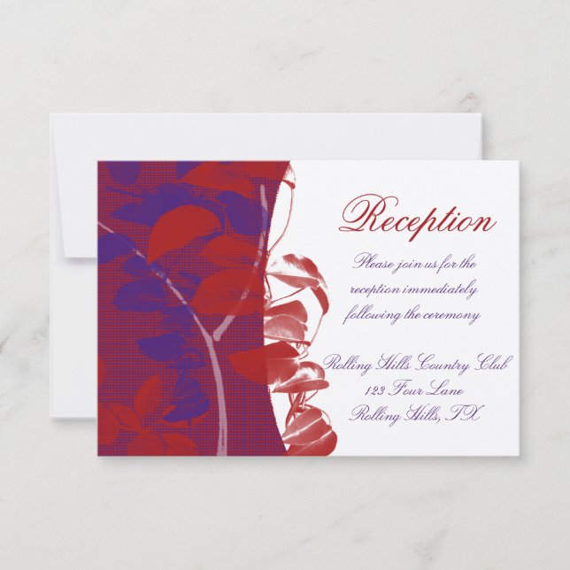 Natural Silhouettes: Red and Purple Leaf Design Invitation (Front)
