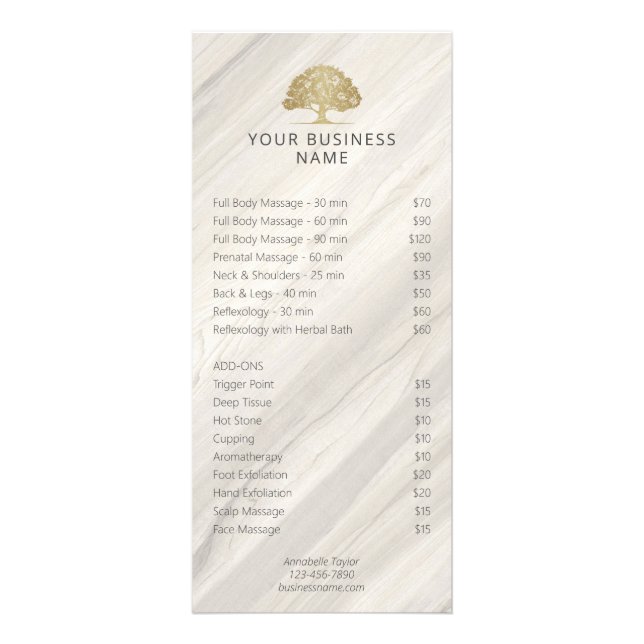 Natural Spa Salon Price List Rack Card (Front)