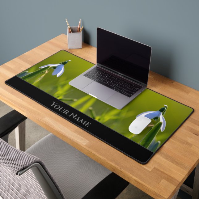 Natural spring flowers snowflake flower blossoms desk mat (Office 2)