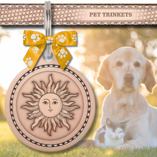Natural Stitched Leather Sun Pet Tag